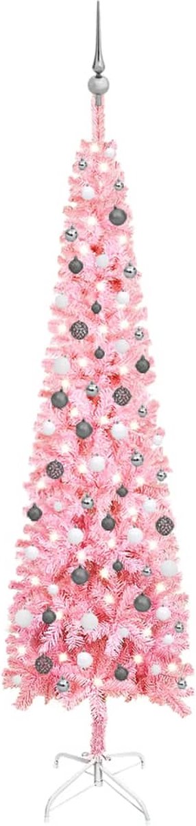 VidaLife Kerstboom met LED's en kerstballen smal 240 cm roze