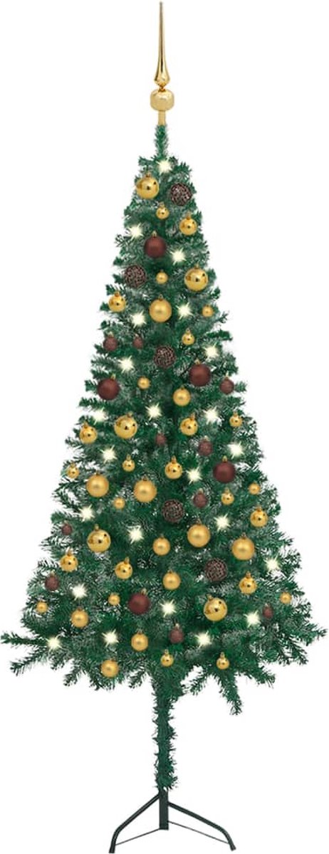 VidaLife Kunstkerstboom met LED's en kerstballen hoek 150 cm PVC groen