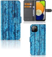 Magnet Case Geschikt voor Samsung Galaxy A03 Telefoonhoesje Wood Blue