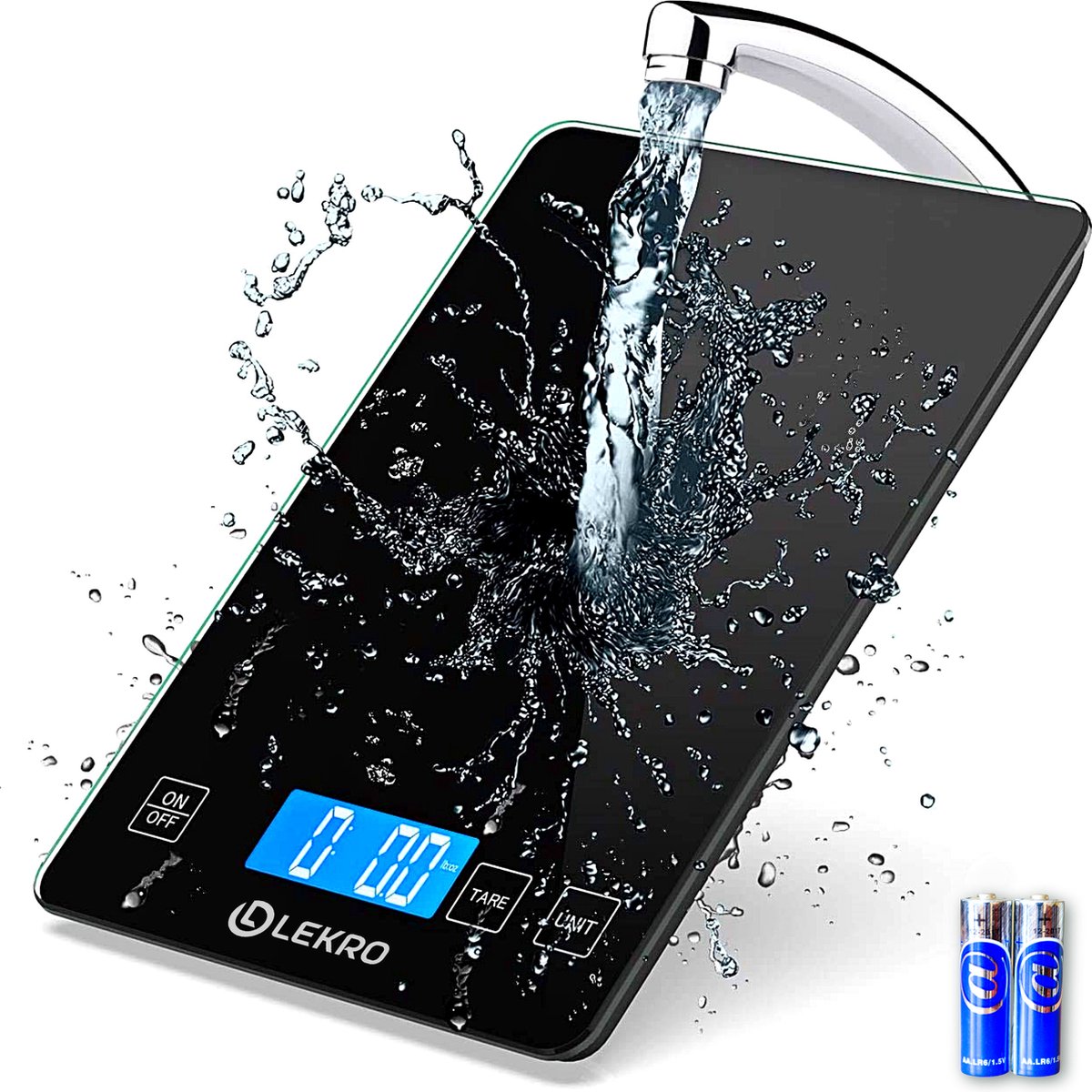 Lekro Digitale Precisie Keukenweegschaal – Weegschaal Keuken - 1gr-15kg – Tarra Functie - Zwart