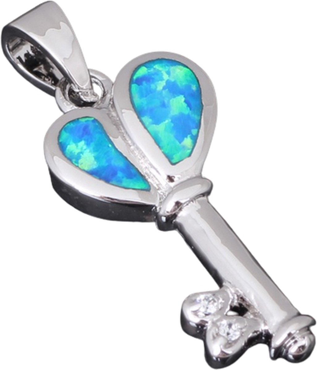 Geshe-Opaal ketting hanger-hart sleutel met synthetische blauwe vuur opaal-verzilverd