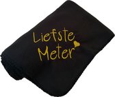 Fleecedeken met geborduurde tekst ‘Liefste Meter’ - Plaid - Meter Cadeau - Zwart