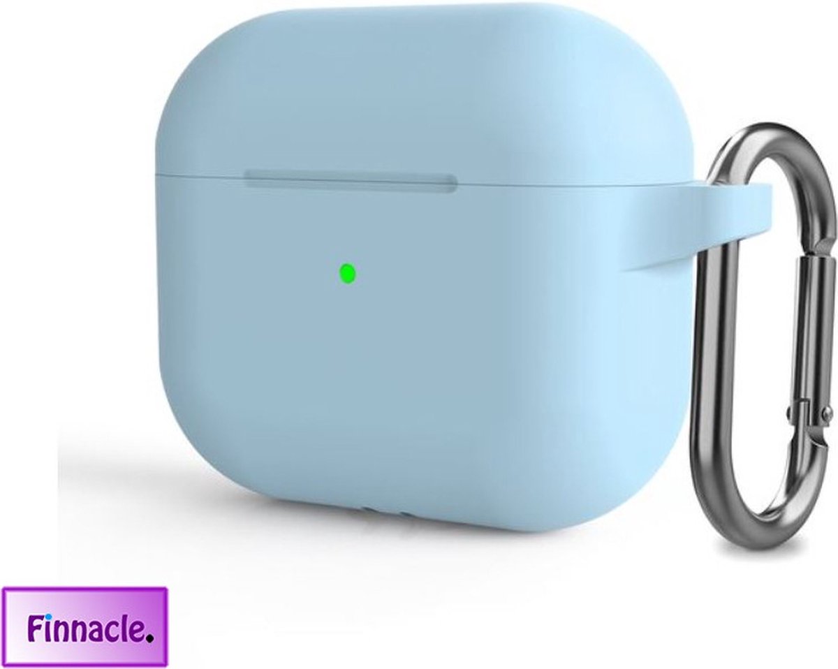 Finnacle - Hoesje geschikt voor Apple AirPods 3 met clip - Licht blauw - Beschermhoes - Siliconen - Case - Soft case