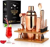 Set Cocktail Complet - 16 Pièces - Incl. Étagère de rangement - Acier inoxydable - Or rose