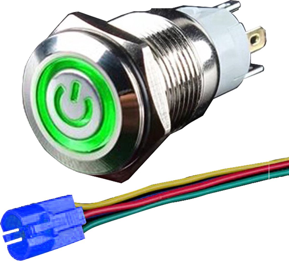YZWM® Metalen drukschakelaar met LED indicatie + snoer - 22mm rond 12V/24V - waterproof - Groen