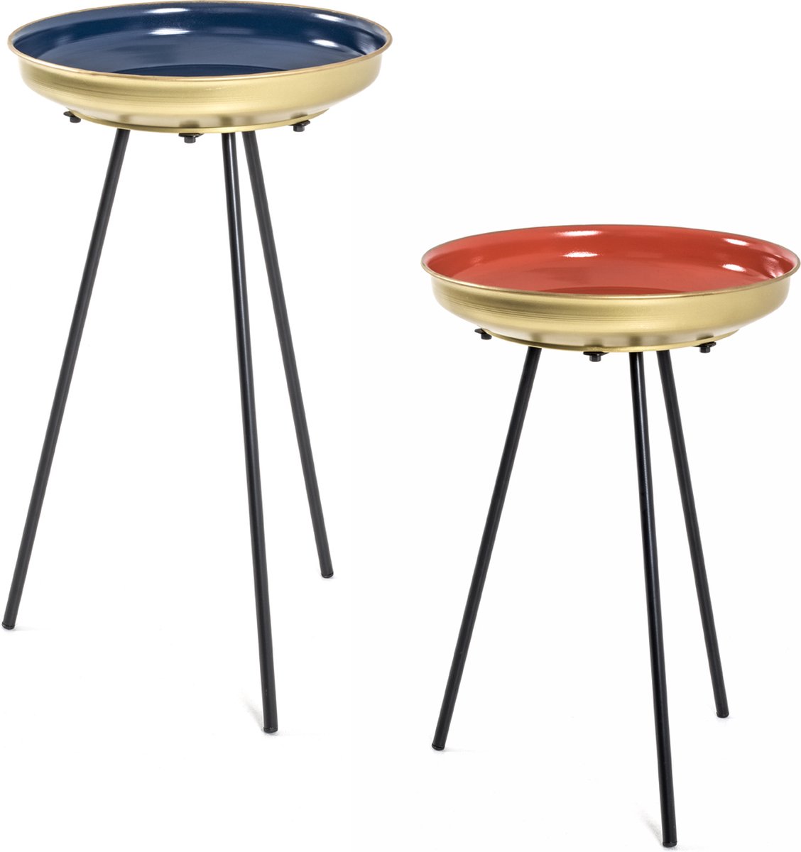Set bijzettafels – Goud en zwart metaal – 38 cm breed, 38 cm diep, 66 cm hoog – Elegant duo design