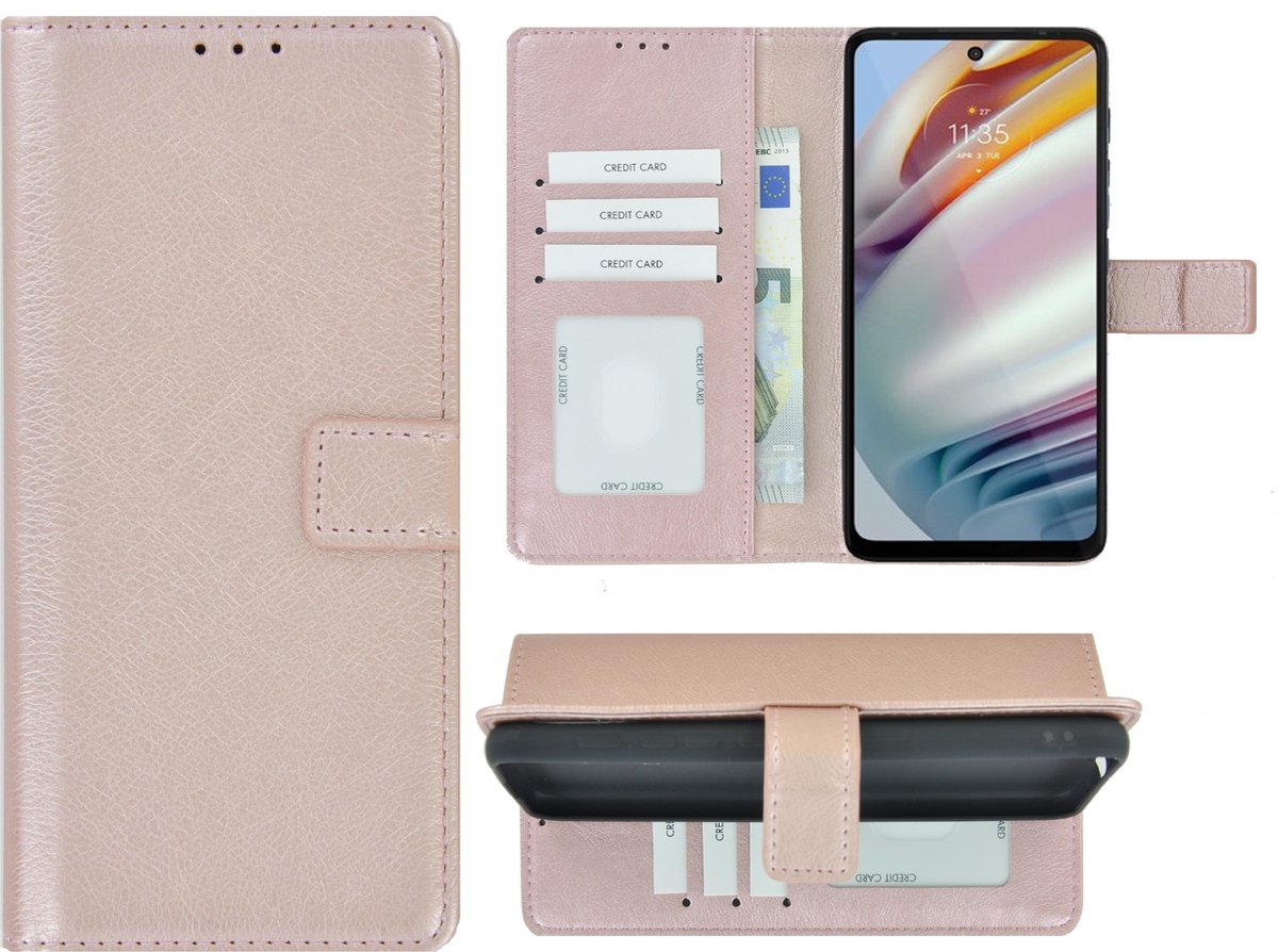 Motorola Moto G60s Hoesje - Bookcase - Pu Leder Wallet Book Case Rose Goud Cover