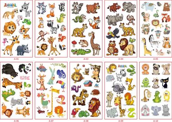 Dieren Stickers - 5 Vellen - Jungle Dieren - Tijdelijke Tatoeages... | bol.com