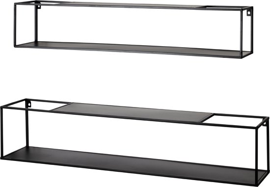 Hakushop Wandbox - Zwart metalen Wandplank - Set van 2 - 95 x 20 x 20 cm