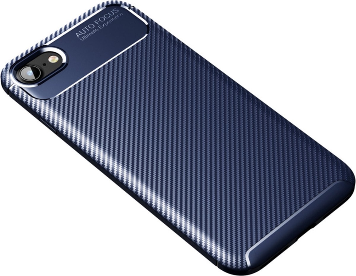 Luxe TPU Carbon Bescherm-Hoes voor iPhone SE 2020 2022 Blauw
