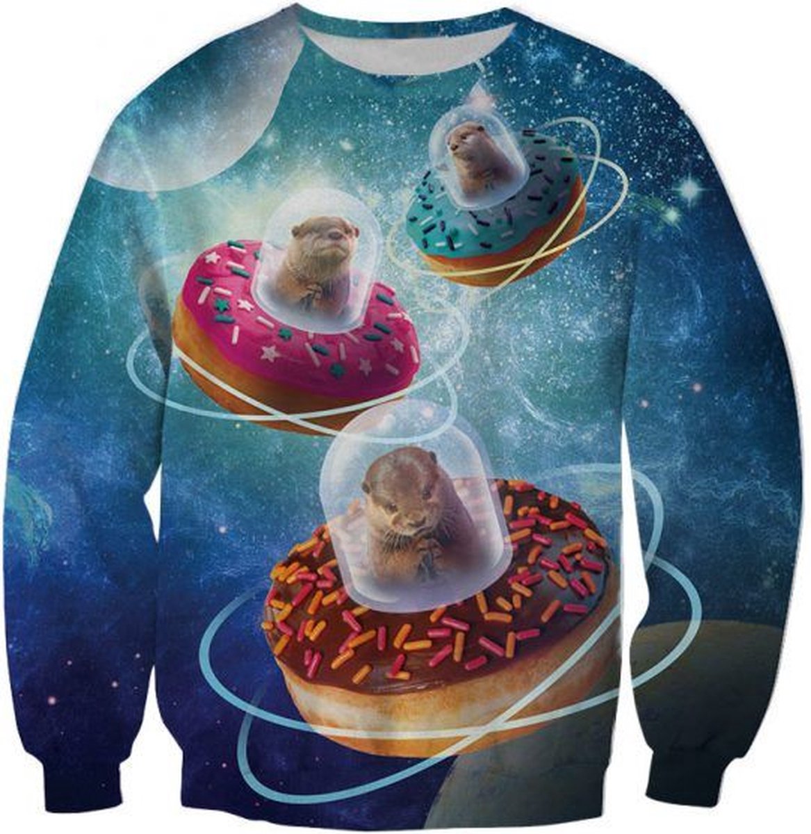 Otters in Donut UFO's - Maat L - Festival Trui - Superfout - Foute Trui - Feestkleding - Festival outfit - Foute kleding - Foute party kleding -