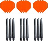 3 sets (9 stuks) Super Sterke Oranje Poly XS100 - dart flights - en 3 sets (9 stuks) zwarte - dart shafts
