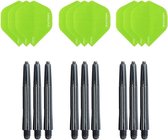 3 sets (9 stuks) Super Sterke Groene Poly XS100 - dart flights - en 3 sets (9 stuks) zwarte - dart shafts
