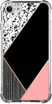Smartphone hoesje iPhone SE 2022/2020 | iPhone 8/7 TPU Silicone Hoesje met transparante rand Black Pink Shapes