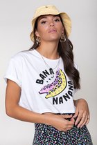 Colourful Rebel Banana Cropped T-shirt  Wit Dames - Boxy Fit - Organisch Katoen - L