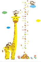 DW4Trading Groeimeter Baby Giraffe met 3 Aapjes - Muursticker - Wanddecoratie - 86x135 cm