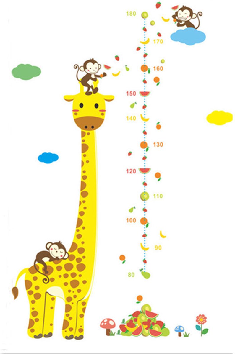 DW4Trading Groeimeter Baby Giraffe met 3 Aapjes - Muursticker - Wanddecoratie - 86x135 cm DW4Trading Groeimeter Baby Giraffe met 3 Aapjes - Muursticker - Wanddecoratie - 86x135 cm