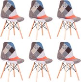 Lot de 6 Chaises de Chaises de salle à manger à Manger Set - Chaise de Salle à Manger - Chaise Design - Chaises à Manger - Tissu - Pieds en Bois - 6 Pièces - Blauw / Oranje / Wit