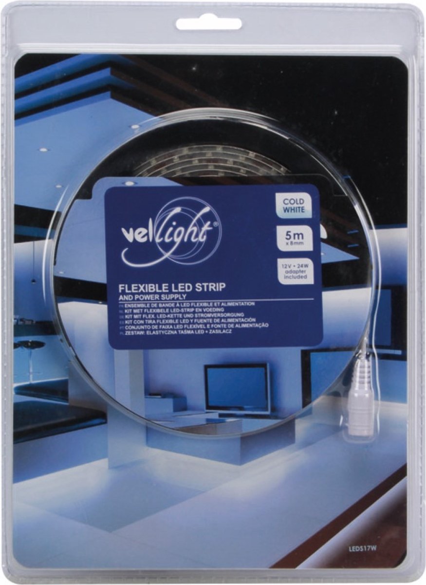 Perel KIT MET FLEXIBELE LED-STRIP EN VOEDING - KOUDWIT - 300 LEDS - 5 m - 12Vdc