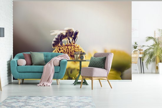 Papier peint Papier peint photo en vinyle - Abeille sur une fleur jaune largeur 450 cm x hauteur 300 cm - Tirage photo sur papier peint (disponible en 7 tailles)