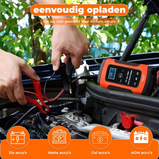 DEKKO TOOLS Acculader Druppellader - 12V universeel voor auto, motor, boot - 4Ah-100Ah