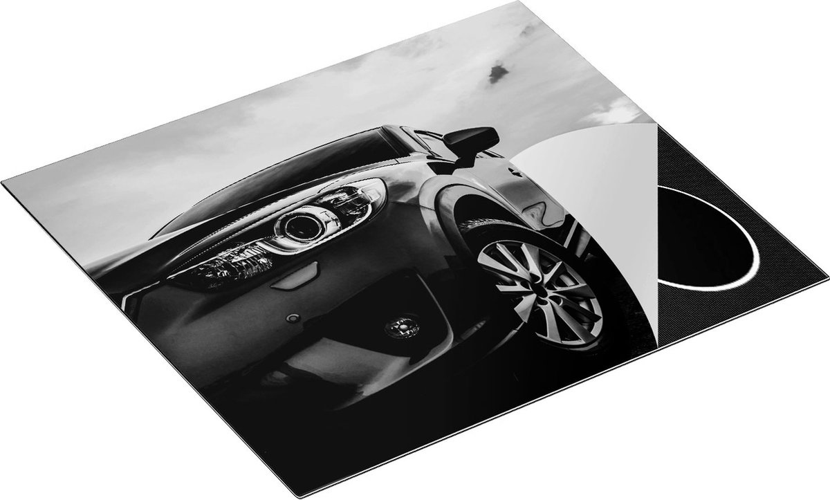 Chefcare Inductie Beschermer Blauwe Sportwagen Auto bij Zonsondergang - Zwart Wit - 57,6x51,6 cm - Afdekplaat Inductie - Kookplaat Beschermer - Inductie Mat