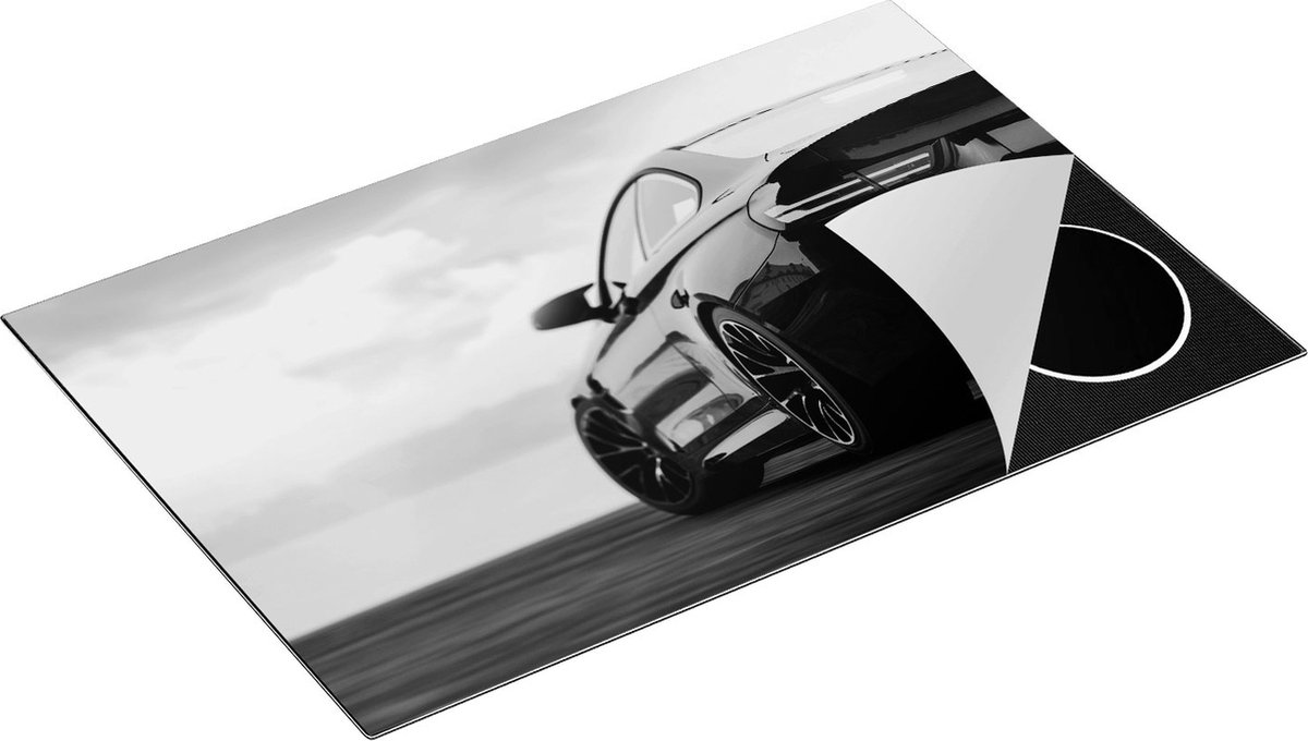 Chefcare Inductie Beschermer Zwarte Sportwagen Auto van Achter - Zwart Wit - 80,2x52,2 cm - Afdekplaat Inductie - Kookplaat Beschermer - Inductie Mat