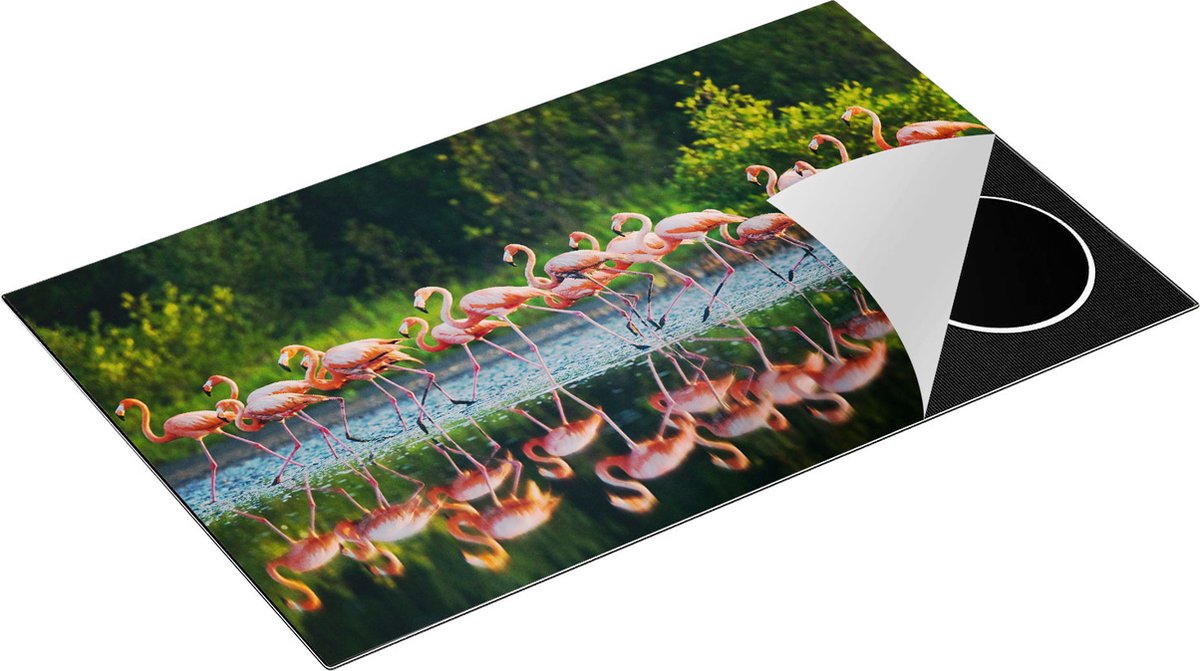 Chefcare Inductie Beschermer Kudde Flamingo's op het Water - 85x52 cm - Afdekplaat Inductie - Kookplaat Beschermer - Inductie Mat