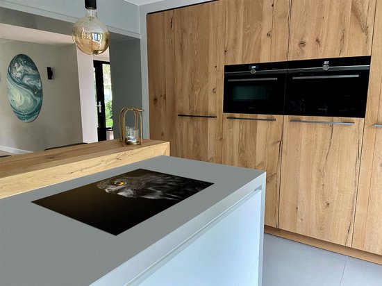 Chefcare Inductie Beschermer Zwarte Uil met Gouden Ogen - 80x55 cm - Afdekplaat Inductie - Kookplaat Beschermer - Inductie Mat