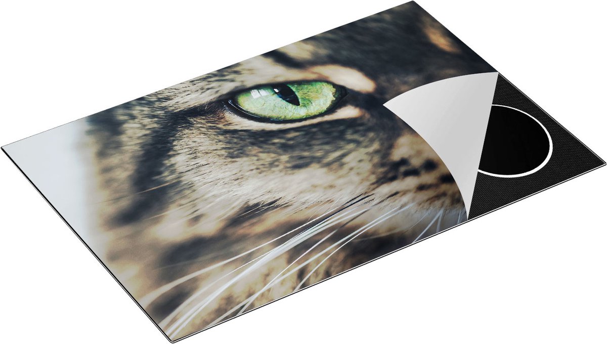 Chefcare Inductie Beschermer Kat met Groene Ogen van Dichtbij - 81,2x52 cm - Afdekplaat Inductie - Kookplaat Beschermer - Inductie Mat