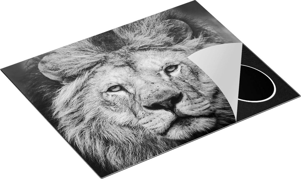 Chefcare Inductie Beschermer Leeuw - Leeuwenkop - Kleur - Zwart Wit - 65x55 cm - Afdekplaat Inductie - Kookplaat Beschermer - Inductie Mat