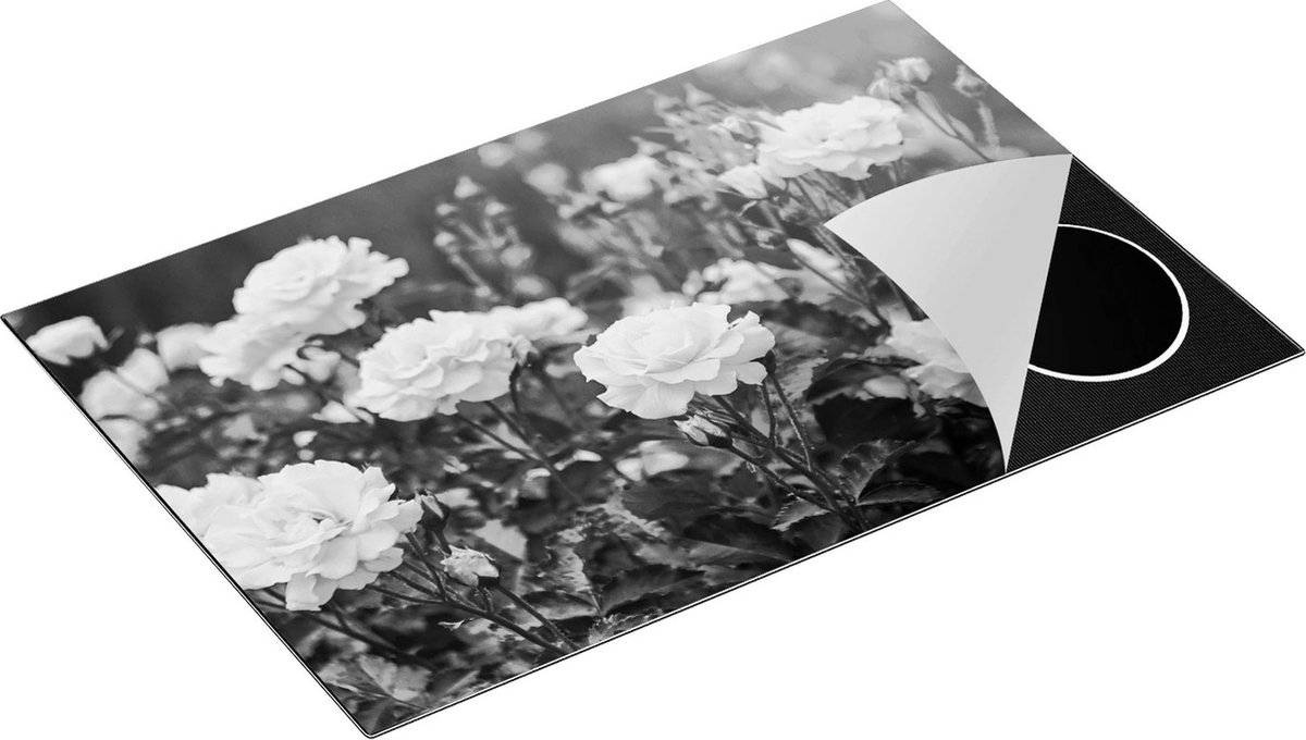 Chefcare Inductie Beschermer Roze Rozen Bloemen - Zwart Wit - 78x52 cm - Afdekplaat Inductie - Kookplaat Beschermer - Inductie Mat