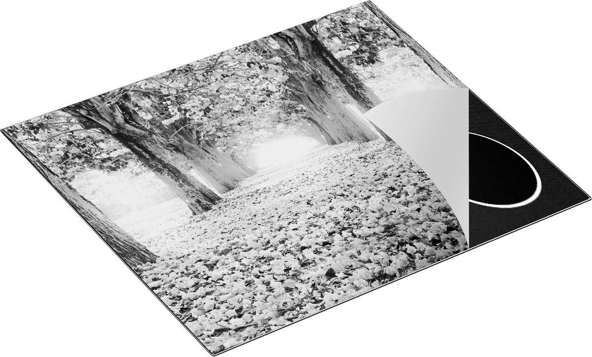 Chefcare Inductie Beschermer Romantische Bomen Tunnel met Roze Anjers - Zwart Wit - 60x52 cm - Afdekplaat Inductie - Kookplaat Beschermer - Inductie Mat