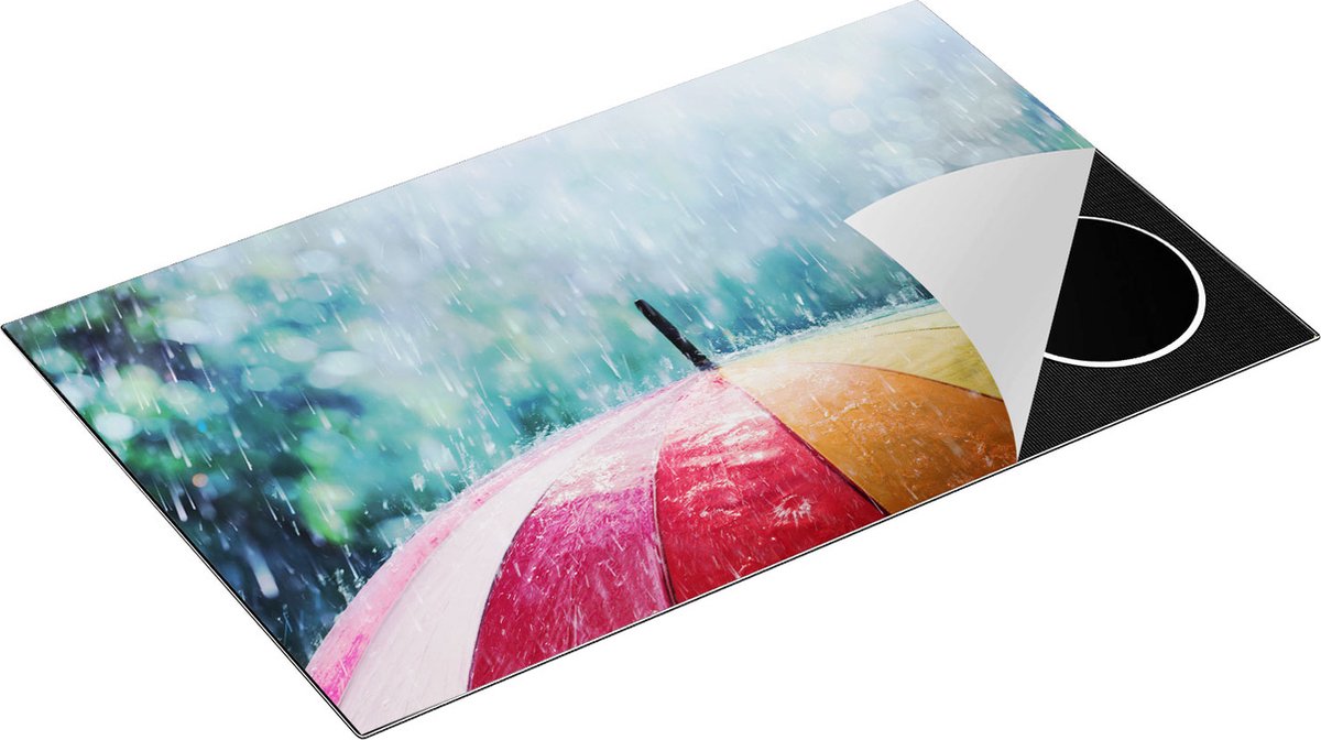 Chefcare Inductie Beschermer Regenboog Paraplu met Regen - 85x55 cm - Afdekplaat Inductie - Kookplaat Beschermer - Inductie Mat