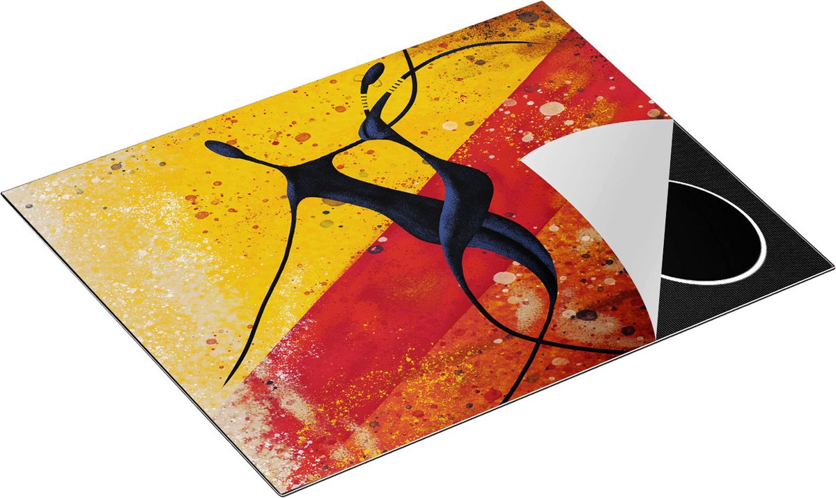 Chefcare Inductie Beschermer Abstracte Kunst - Dansend Afrikaans Paar - 65x55 cm - Afdekplaat Inductie - Kookplaat Beschermer - Inductie Mat
