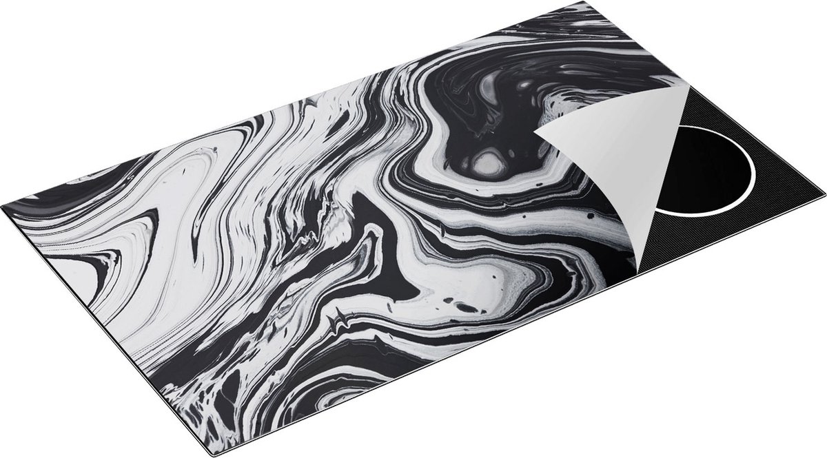 Chefcare Inductie Beschermer Abstracte Kunst - Zwart met Wit - 90x50 cm - Afdekplaat Inductie - Kookplaat Beschermer - Inductie Mat