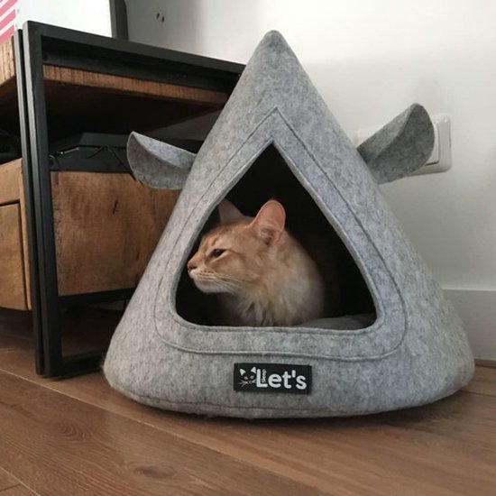 Let's sleep Pet Cave TeePee 50 x 45 cm - Kattenmand - Kattenbed inclusief kussen - Cat cave - Extra sterk vilt - Grijs