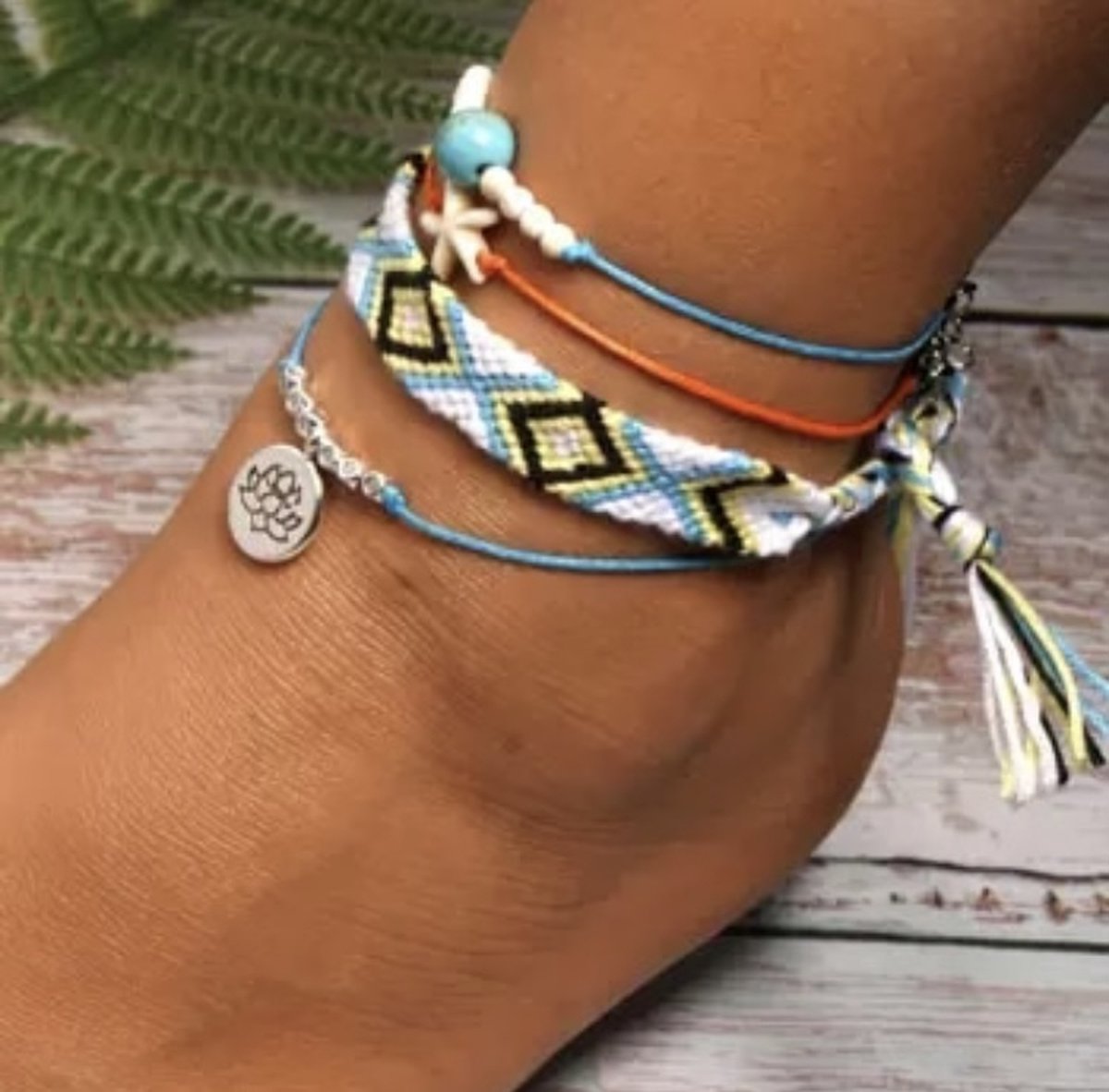 Jomide Enkelbandje handgemaakt Boho - 4 stuks - 3