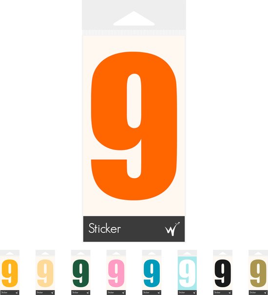 Container Sticker Huisnummer - Cijfer 9 Cijfersticker - Kliko Sticker - Deursticker - Weerbestendig - 10 x 6 cm - Oranje