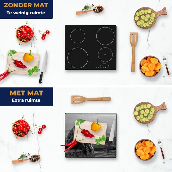 Chefcare Inductie Beschermer Twee Apen Bekijken de Zonsondergang - Zwart Wit - 59x52 cm - Afdekplaat Inductie - Kookplaat Beschermer - Inductie Mat