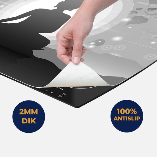 Chefcare Inductie Beschermer Boeddha Beeld onder een Boom - Abstract - Zwart Wit - 60x55 cm - Afdekplaat Inductie - Kookplaat Beschermer - Inductie Mat