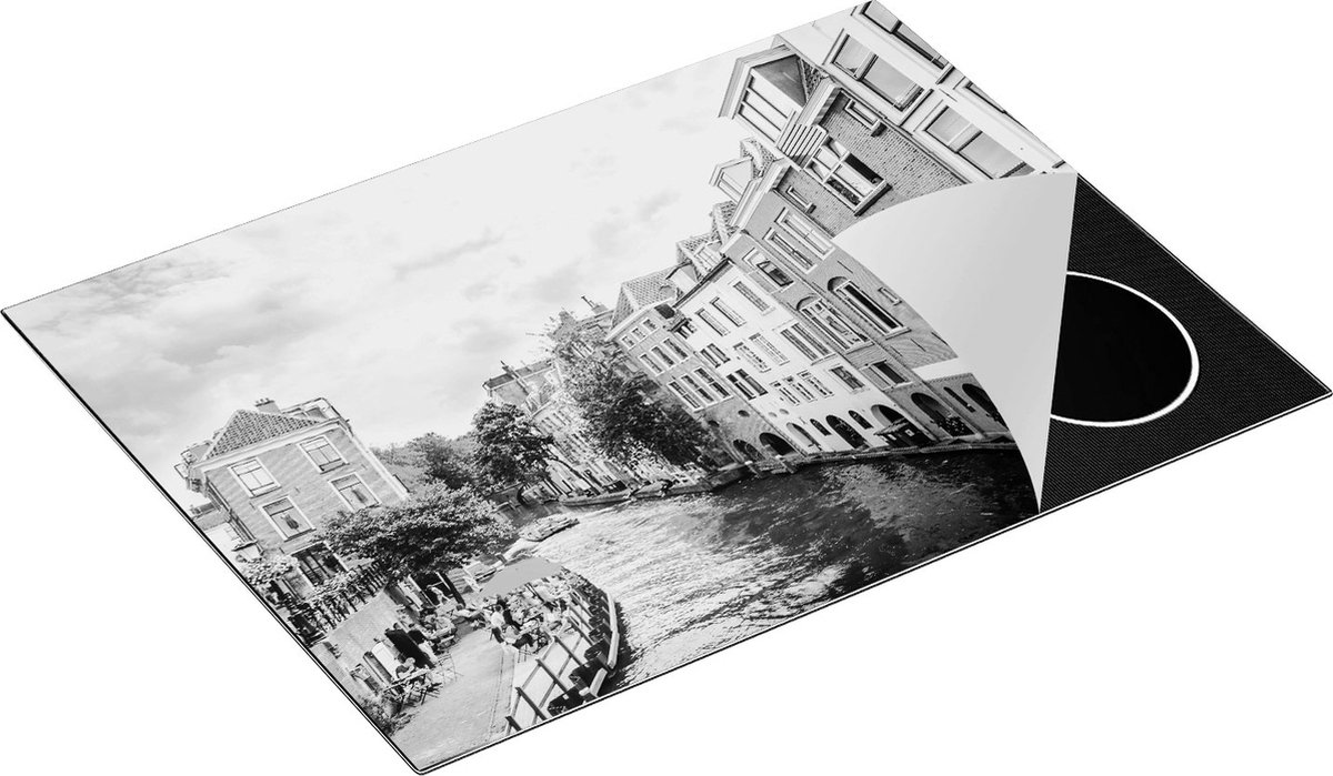 Chefcare Inductie Beschermer Huizen aan de Oudegracht in Utrecht - Zwart Wit - 71x52 cm - Afdekplaat Inductie - Kookplaat Beschermer - Inductie Mat
