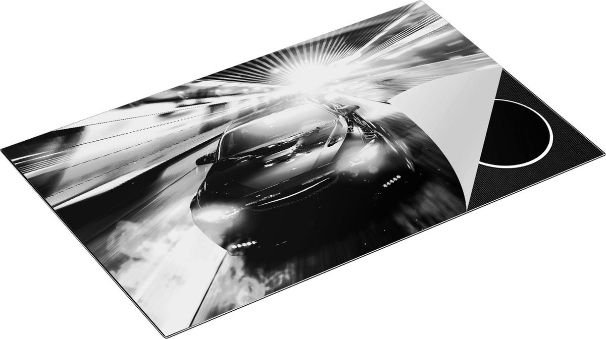 Chefcare Inductie Beschermer Zwarte Sportwagen Auto - Abstract - Zwart Wit - 85x55 cm - Afdekplaat Inductie - Kookplaat Beschermer - Inductie Mat