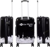 Reiskoffer - Koffer met TSA slot - Reis koffer op wielen - Stevig Polycarbonaat - 66 Liter - Fly The World - Zwart - Travelsuitcase - M