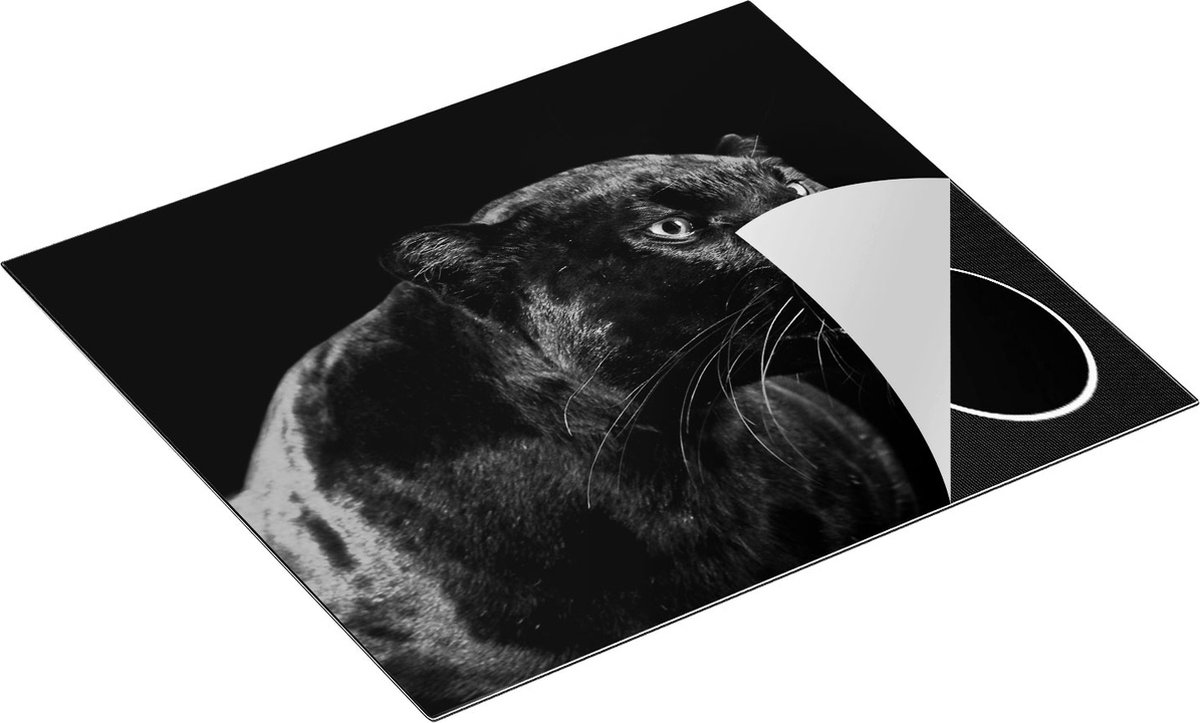Chefcare Inductie Beschermer Zwarte Panterkop - Panter - Zwart Wit - 60x55 cm - Afdekplaat Inductie - Kookplaat Beschermer - Inductie Mat