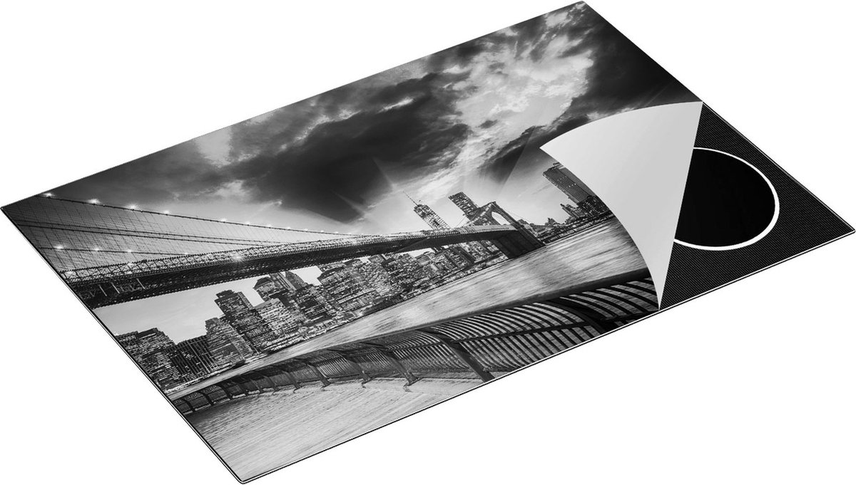 Chefcare Inductie Beschermer New York Brooklyn Brug - Zwart Wit - 80x55 cm - Afdekplaat Inductie - Kookplaat Beschermer - Inductie Mat