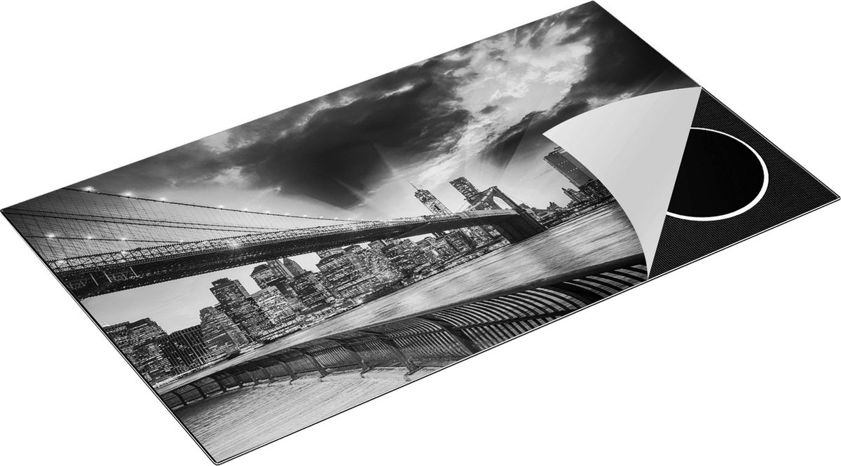 Chefcare Inductie Beschermer New York Brooklyn Brug - Zwart Wit - 89,6x51,6 cm - Afdekplaat Inductie - Kookplaat Beschermer - Inductie Mat