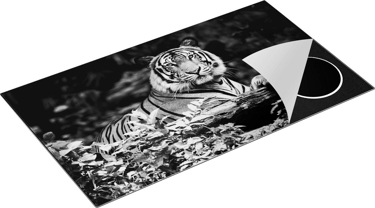 Chefcare Inductie Beschermer Tijger in het Bos - Zwart Wit - 89,6x51,6 cm - Afdekplaat Inductie - Kookplaat Beschermer - Inductie Mat