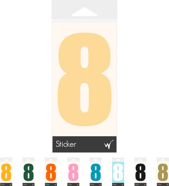 Container Sticker Huisnummer - Cijfer 8 Cijfersticker - Kliko Sticker - Deursticker - Weerbestendig - 10 x 5,5 cm - Crème