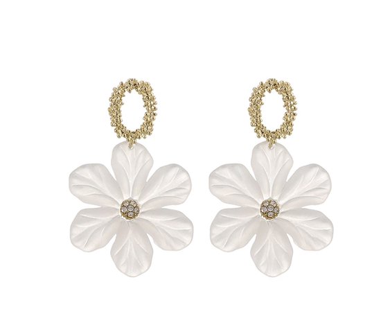 Oorbellen dames | oorringen dames | oorhangers | goudkleurig | bloem oorbellen | cadeau voor vrouw | feest oorbellen | oorbellen met hanger bloem | witte oorbellen |